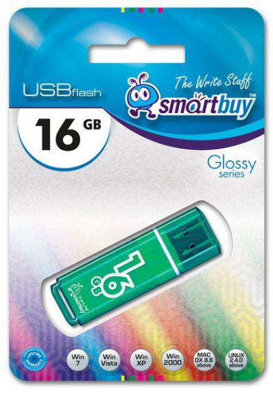 Флешка SmartBuy Glossy 16GB Green 16Гб зеленый